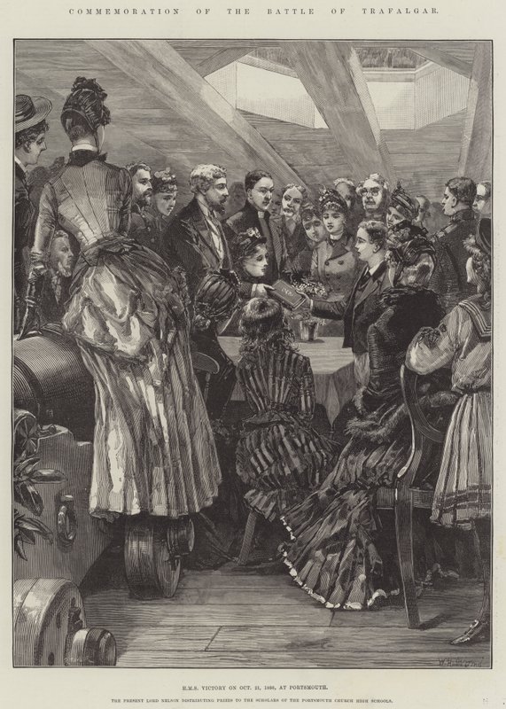 Åminnelse av slaget vid Trafalgar, HMS Victory den 21 oktober 1886, i Portsmouth av William Heysham Overend