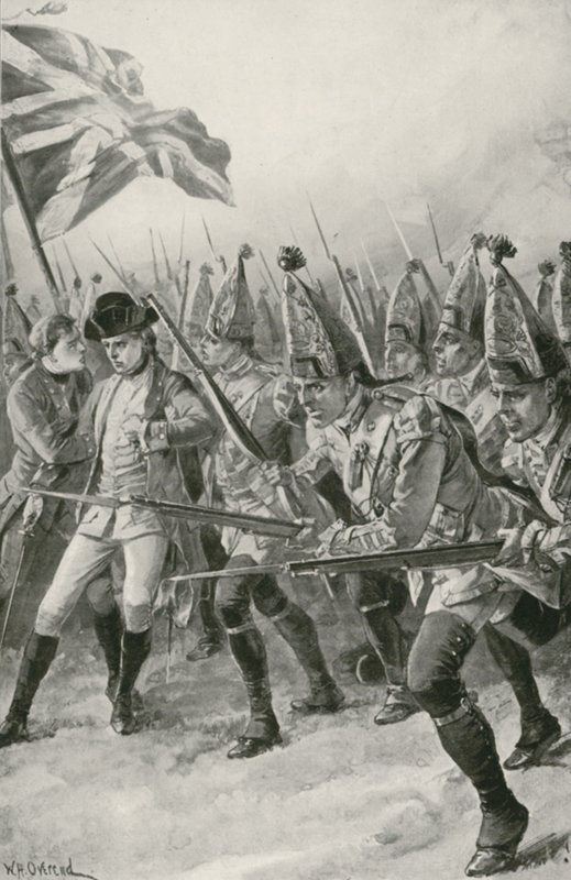 General Wolfe är dödligt sårad när han leder anfallet på Abrahams slätter av William Heysham Overend