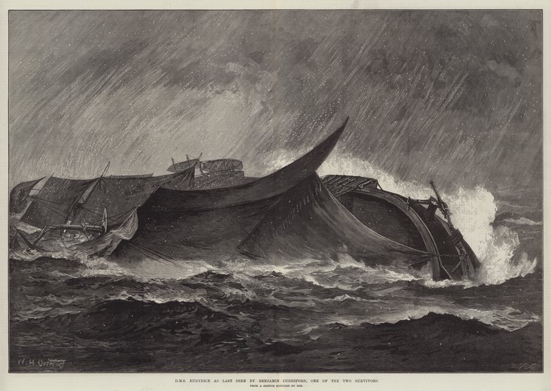 HMS Eurydice som senast sett av Benjamin Cuddiford, en av de två överlevarna av William Heysham Overend