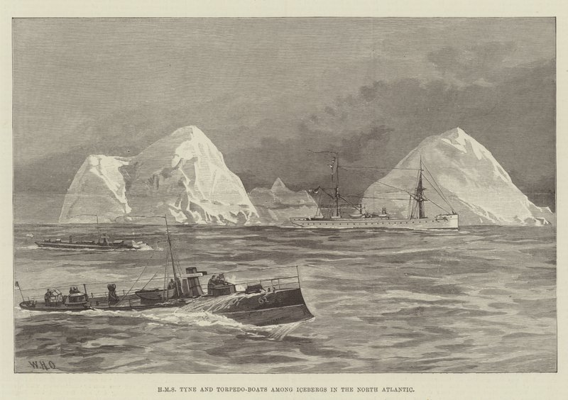 HMS Tyne och Torpedbåtar bland isberg i Nordatlanten av William Heysham Overend