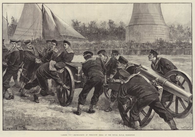 Rör på dig! Bluejackets på fältskytteövning vid Royal Naval Exhibition av William Heysham Overend