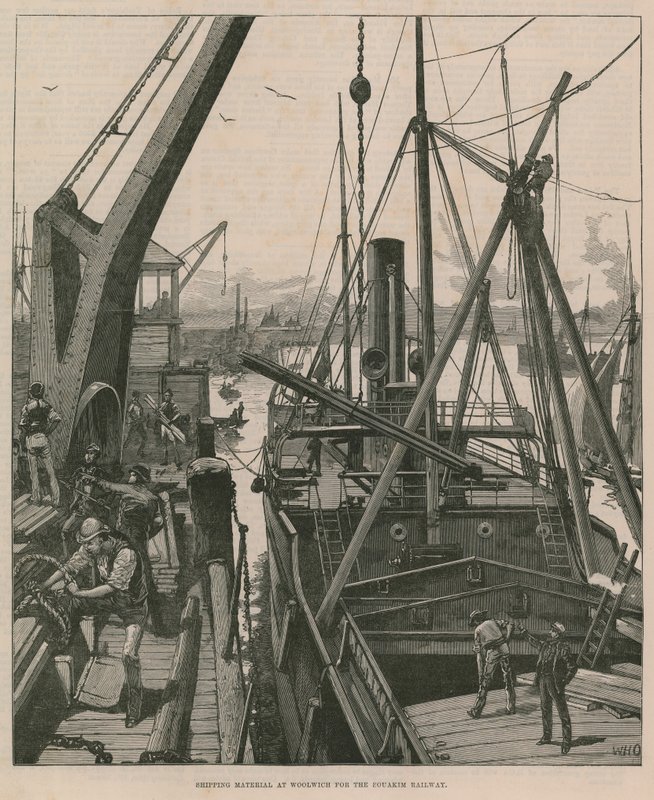 Fraktmaterial till Woolwich för Souakim Railway (gravyr) av William Heysham Overend