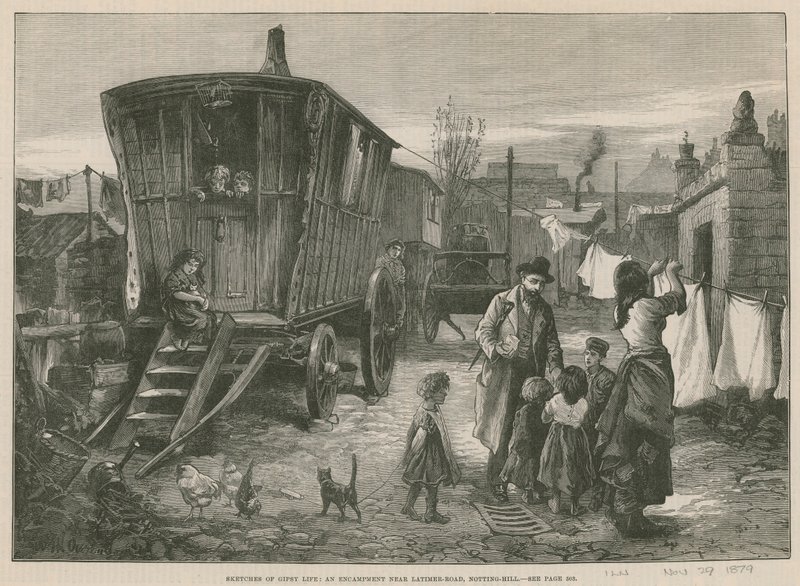 Skisser av Gipsy Life; Ett läger nära Latimer Road, Notting Hill (gravyr) av William Heysham Overend