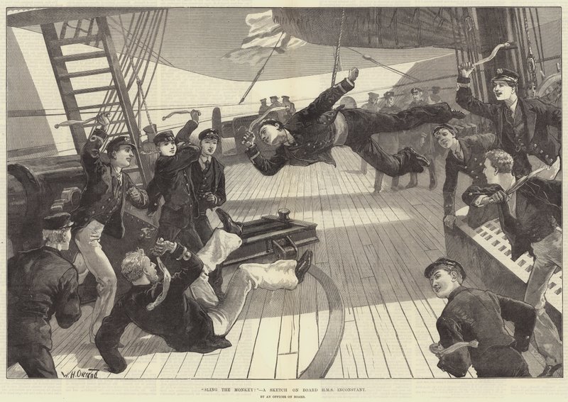 Släng apan! En skiss ombord på HMS Inconstant av William Heysham Overend