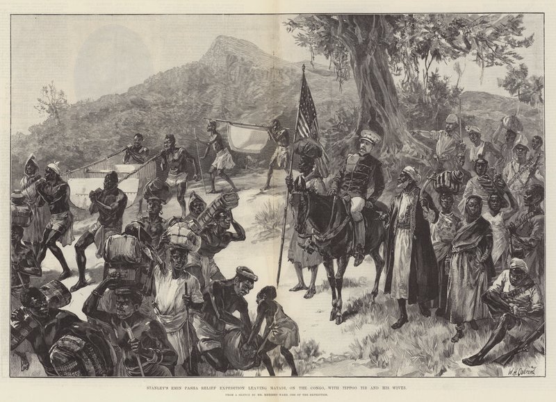 Stanleys Emin Pasha Relief Expedition lämnar Matadi i Kongo med Tippoo Tib och hans fruar av William Heysham Overend