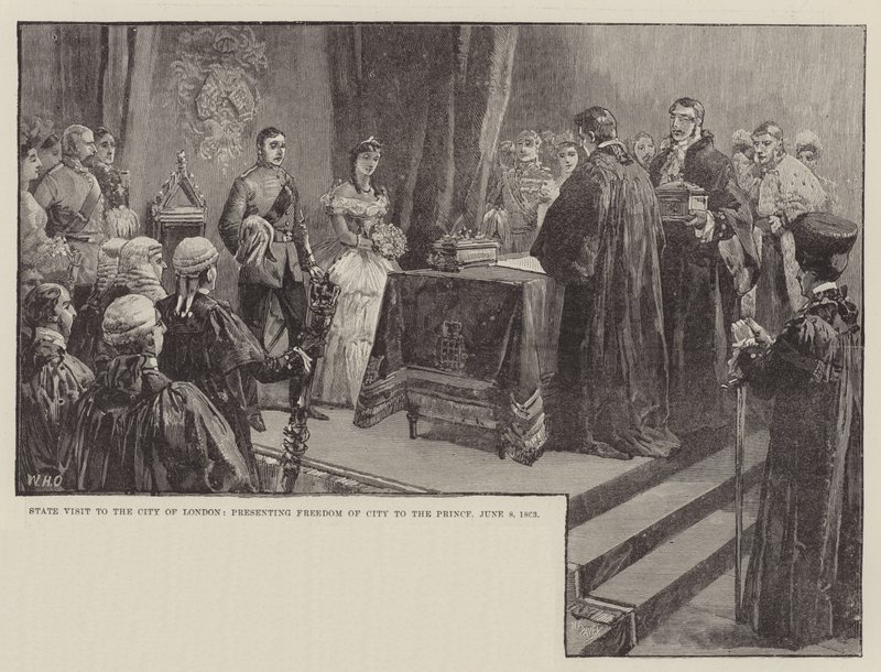 Statsbesök i City of London, presenterar Freedom of City till prinsen, 8 juni 1863 av William Heysham Overend