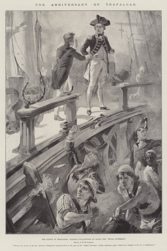 Årsdagen för Trafalgar, slaget vid Trafalgar, amiral Collingwood ombord på Royal Sovereign av William Heysham Overend
