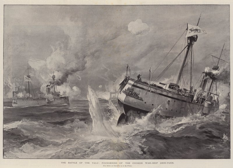 Slaget vid Yalu, grundandet av det kinesiska krigsskeppet Chih-Yuen av William Heysham Overend