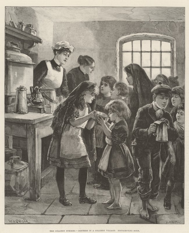 The Colliery Strikes, Distress in a Colliery Village, distribuerar soppa av William Heysham Overend