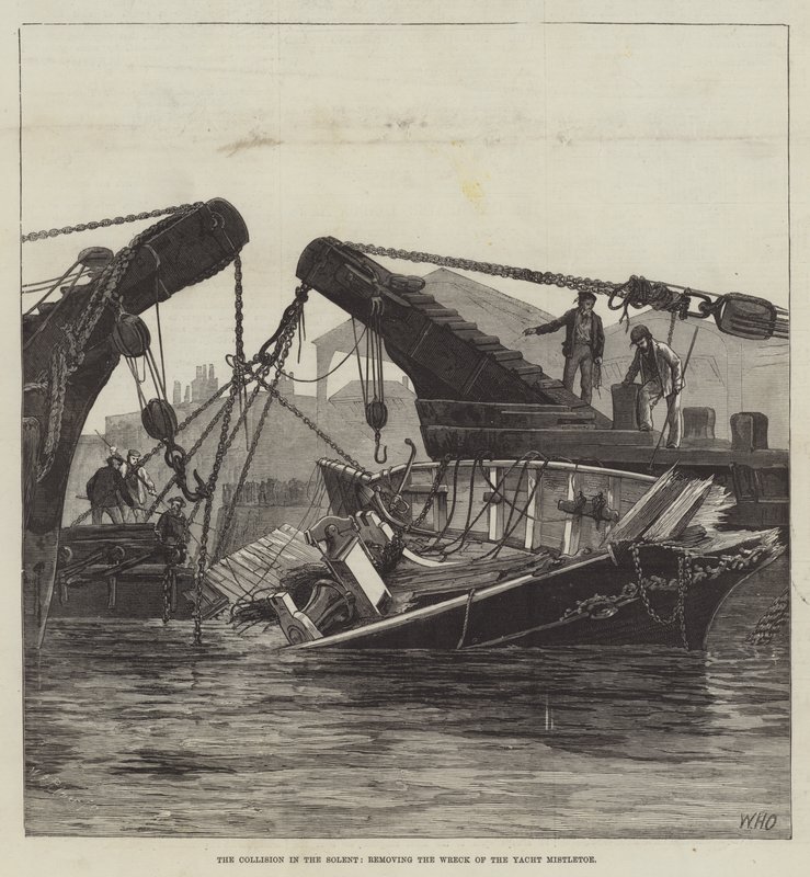 Kollisionen i Solenten, tar bort vraket av yachtmisteln av William Heysham Overend