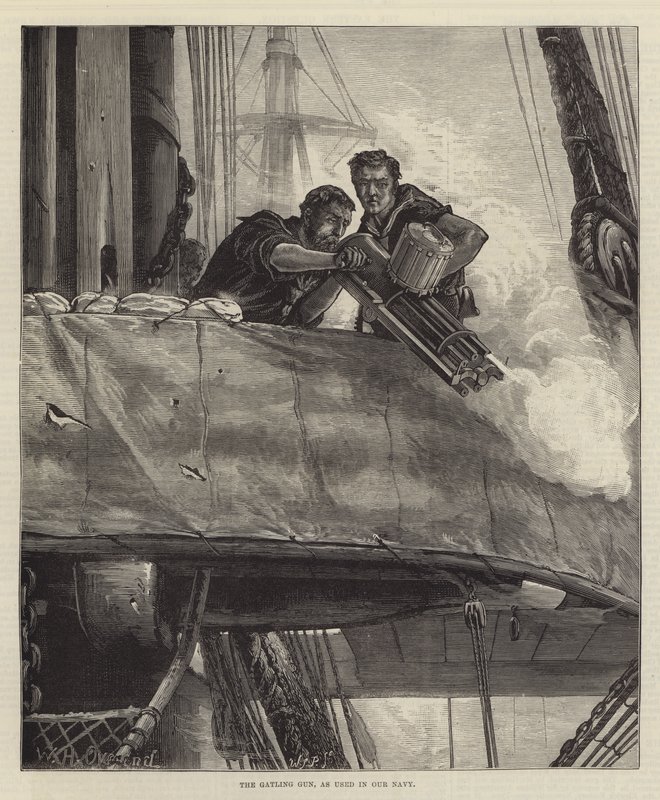 Gatling Gun, som används i Our Navy av William Heysham Overend