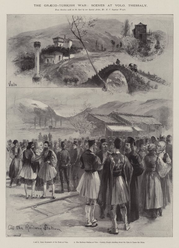 Det grekisk-turkiska kriget, scener i Volo, Thessalien av William Heysham Overend