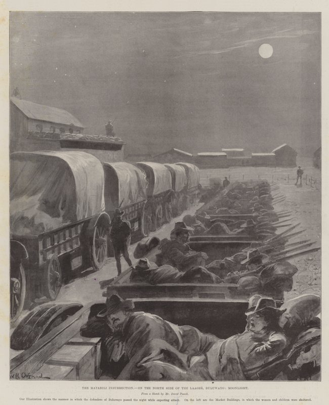 Matabele-upproret, på norra sidan av Laager, Bulawayo, Moonlight av William Heysham Overend