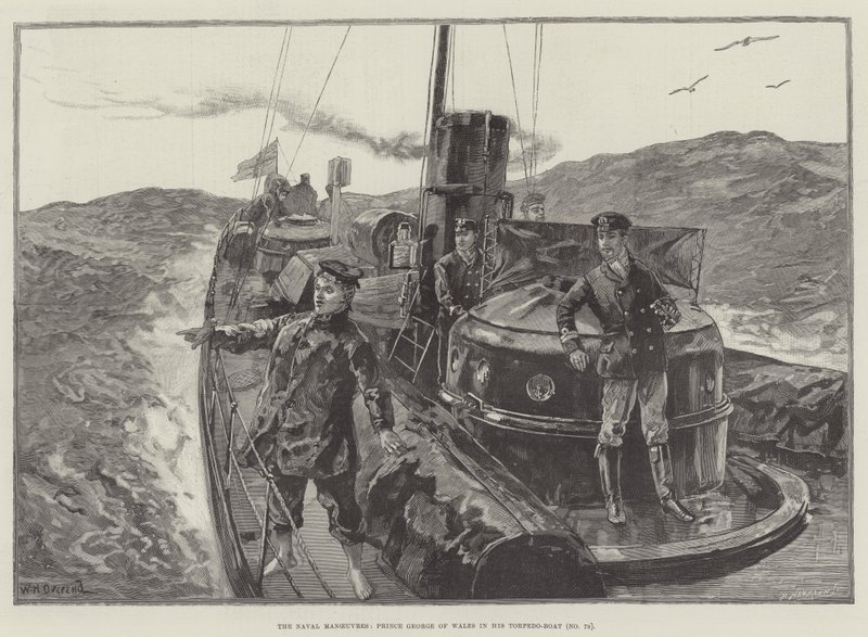 Flottans manövrer, prins George av Wales i sin torpedobåt (nr 79) av William Heysham Overend
