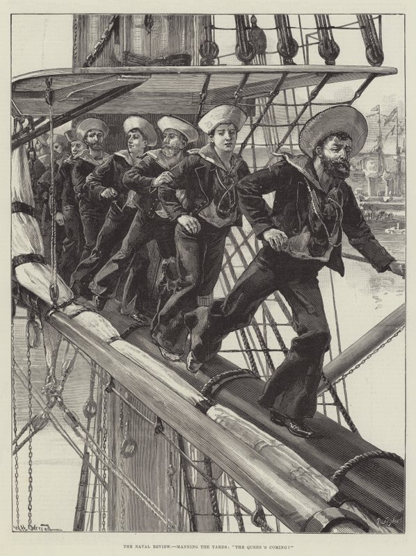 Naval Review, bemannar varven, Drottningen kommer! av William Heysham Overend