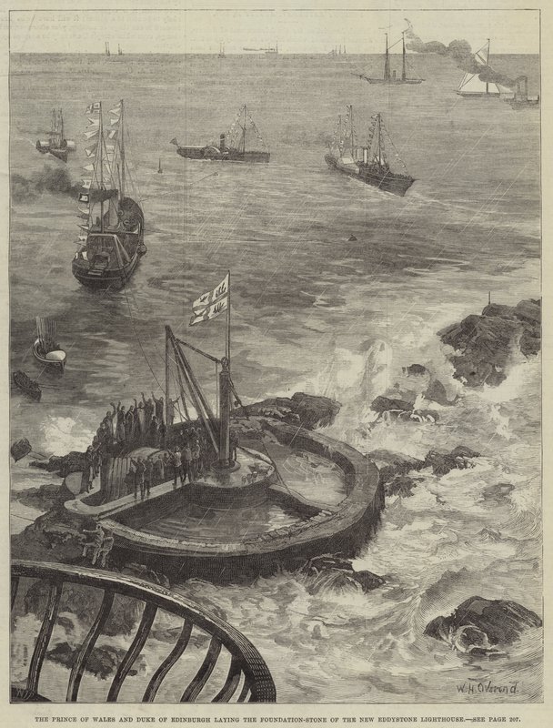Prinsen av Wales och Hertigen av Edinburgh lägger grundstenen till den nya fyren Eddystone Lighthouse av William Heysham Overend