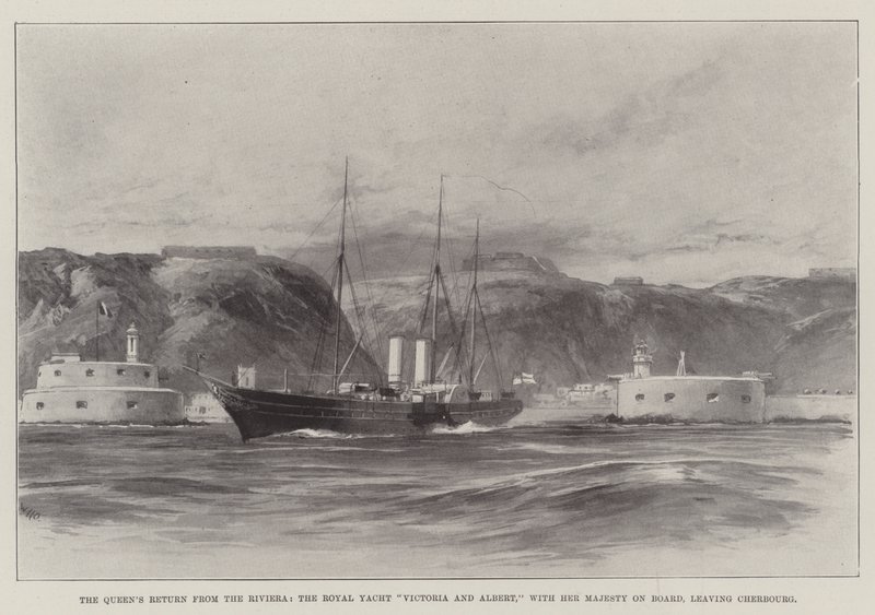 Drottningens återkomst från Rivieran, Royal Yacht Victoria och Albert, med Hennes Majestät ombord, lämnar Cherbourg av William Heysham Overend