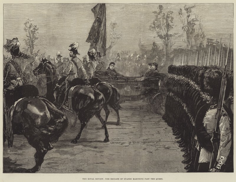 The Royal Review, Brigade of Guards marscherar förbi drottningen av William Heysham Overend