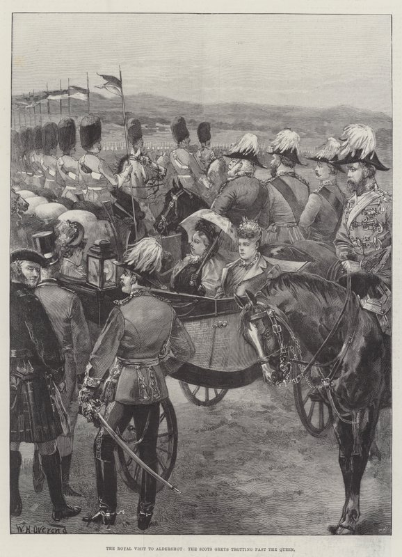 Det kungliga besöket i Aldershot, Scots Greys travar förbi drottningen av William Heysham Overend