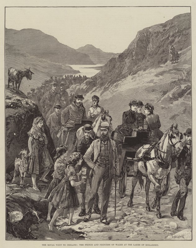 Det kungliga besöket på Irland, prinsen och prinsessan av Wales vid sjöarna i Killarney av William Heysham Overend