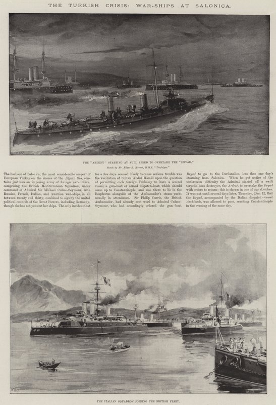 Den turkiska krisen, krigsfartyg vid Salonica av William Heysham Overend