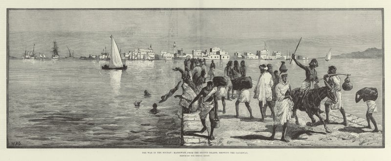 Kriget i Soudan, Massowah, från den andra ön, som visar Causeway av William Heysham Overend