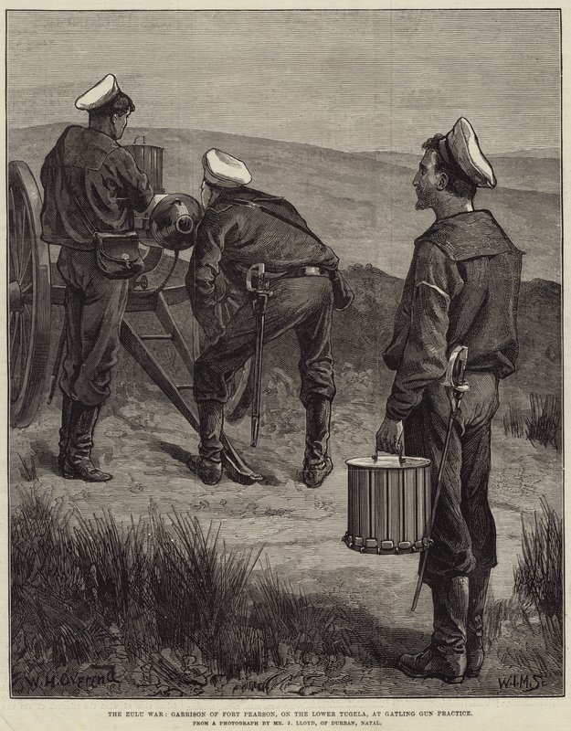Zulukriget, Garnison of Fort Pearson, på Nedre Tugela, vid Gatling Gun Practice av William Heysham Overend