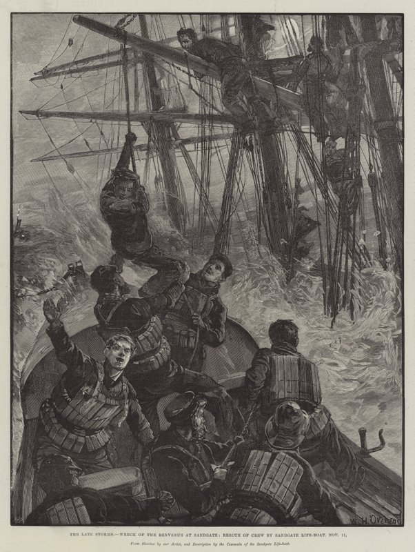The late Storms, Wreck of the Benvenue at Sandgate, Rescue of Crew av Sandgate Life-Boat, 11 november av William Heysham Overend