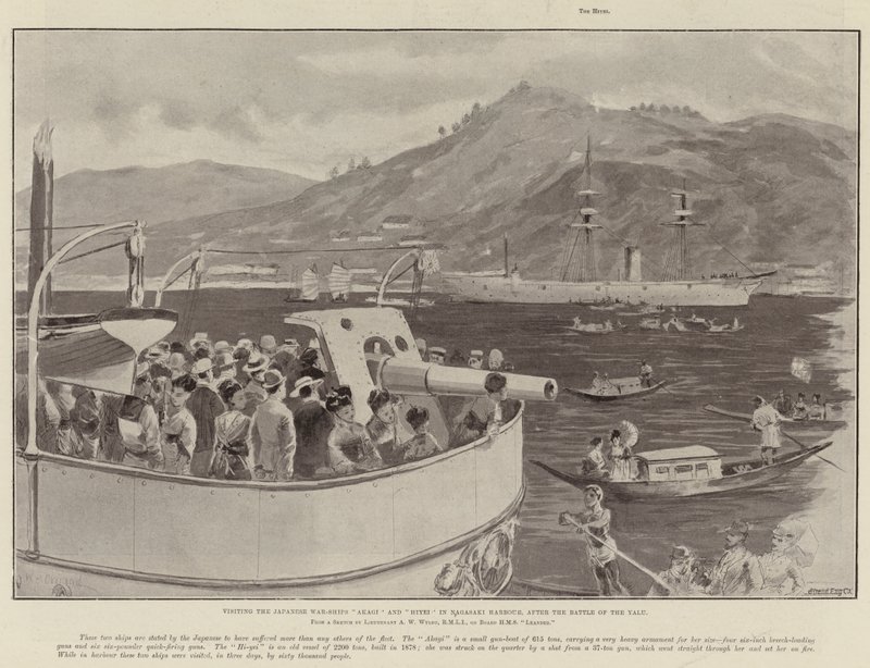 Besök de japanska krigsfartygen Akagi och Hiyei i Nagasakis hamn, efter slaget vid Yalu av William Heysham Overend
