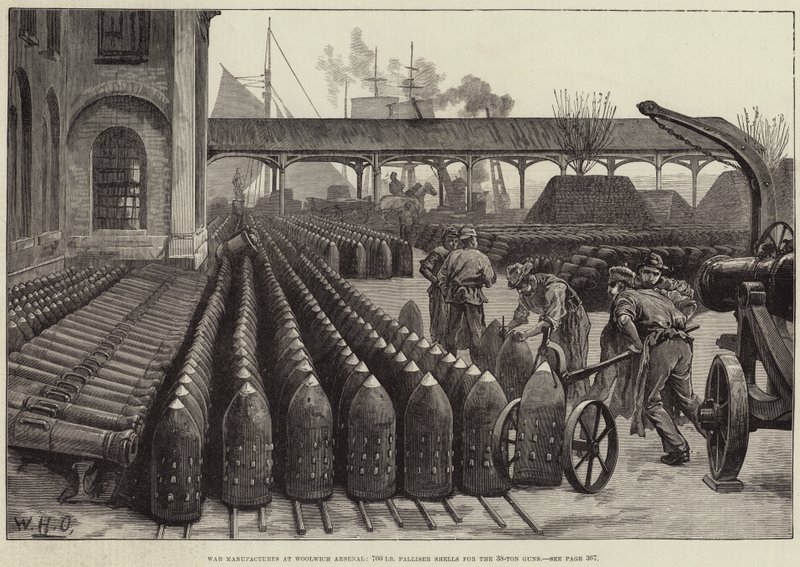 Krigstillverkar vid Woolwich Arsenal, 700 lb Palliser-skal för 38-tons vapen av William Heysham Overend