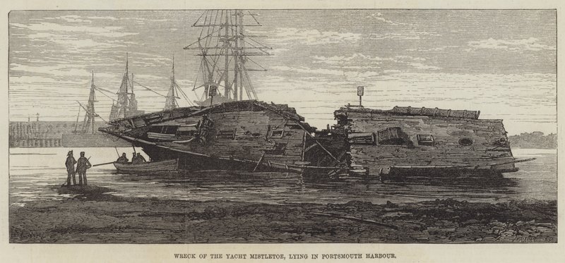Vraket av båten Mistletoe, som ligger i Portsmouths hamn av William Heysham Overend