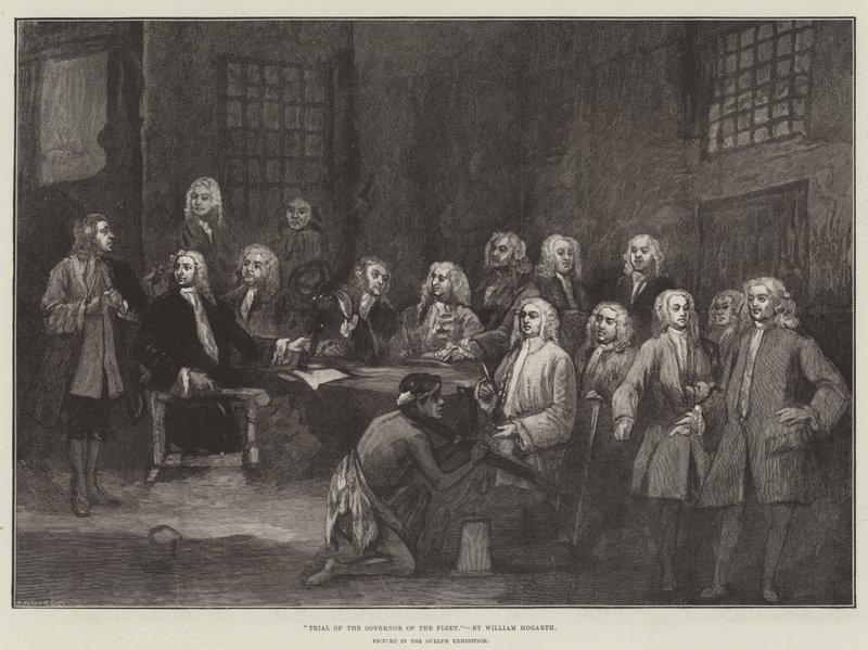 Rättegång mot flottans guvernör av William Hogarth