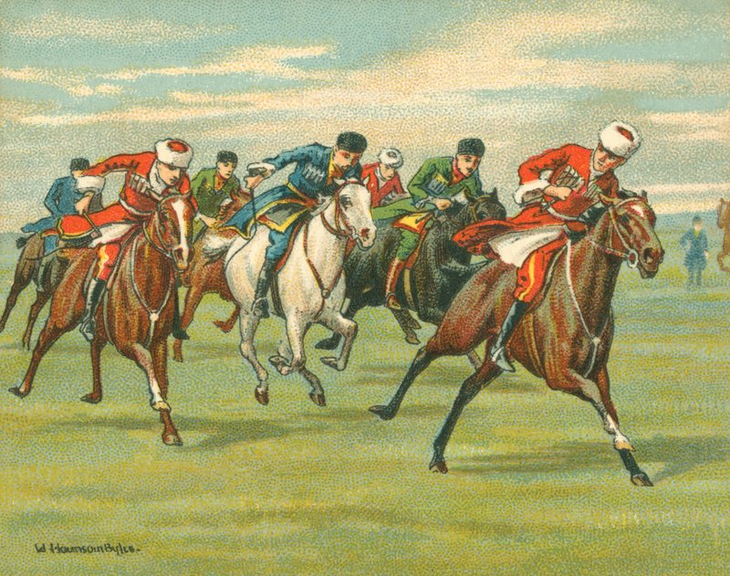 Races Historic and Modern, Cossack Horse Races (chromolitho) av William Hounsom Byles