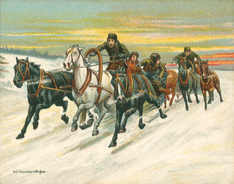Races historiska och moderna, ryska slädelopp (chromolitho) av William Hounsom Byles
