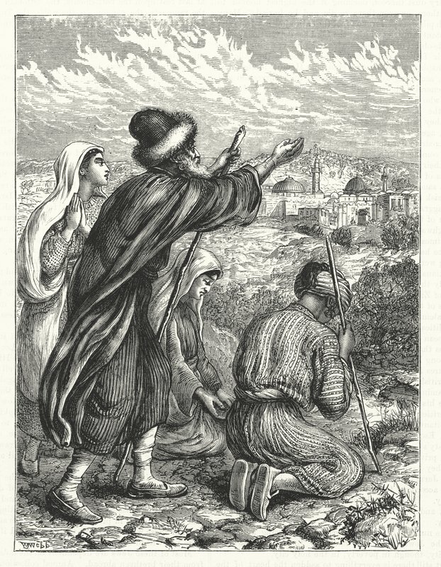 Judiska pilgrimer i sikte på Jerusalem (gravyr) av William James Webbe