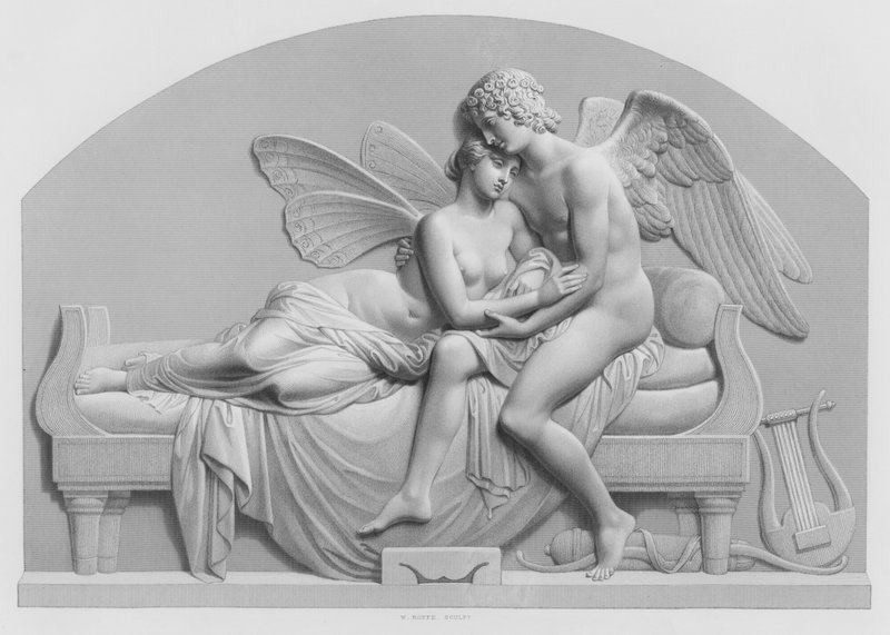 Cupid och Psyche, från statyn av J Gibson, RA i Collection of the Queen (gravyr) av William John Roffe
