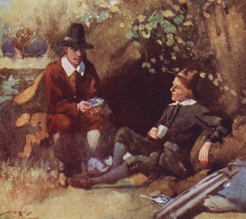 Illustration för The Compleat Angler av Izaak Walton (färg litho) av William Lee Hankey
