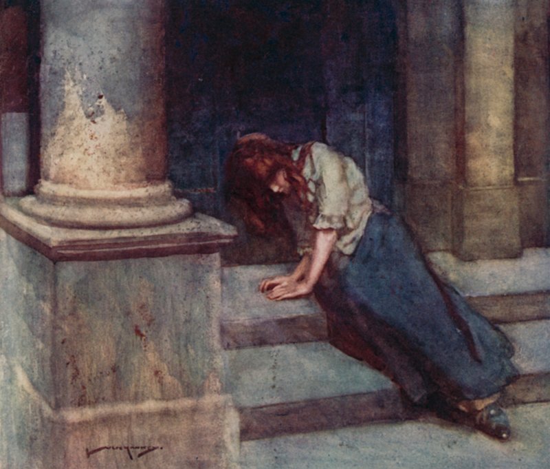 Illustration för The Deserted Village av Oliver Goldsmith (färg litho) av William Lee Hankey