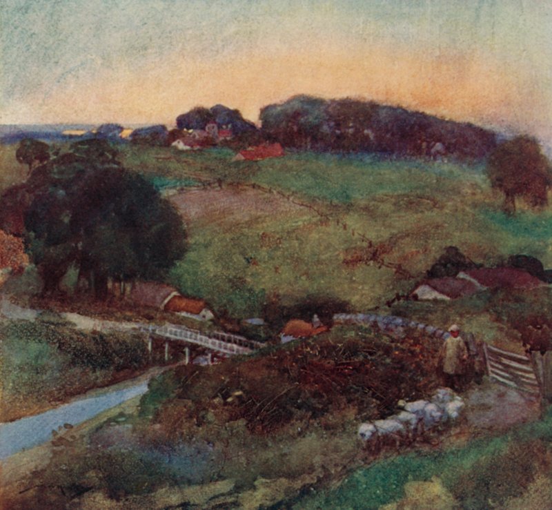 Illustration för The Deserted Village av Oliver Goldsmith (litho i färg) av William Lee Hankey