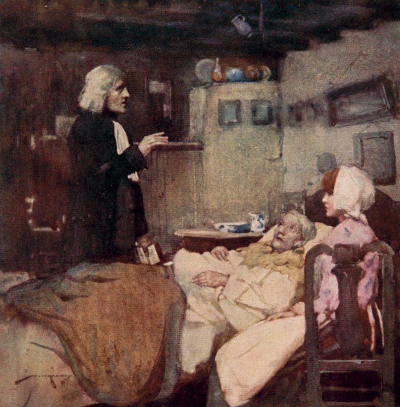 Illustration för The Deserted Village av Oliver Goldsmith (färg litho) av William Lee Hankey