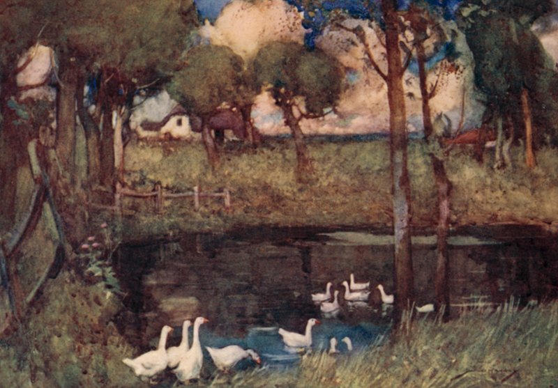 Illustration för The Deserted Village av Oliver Goldsmith (färg litho) av William Lee Hankey