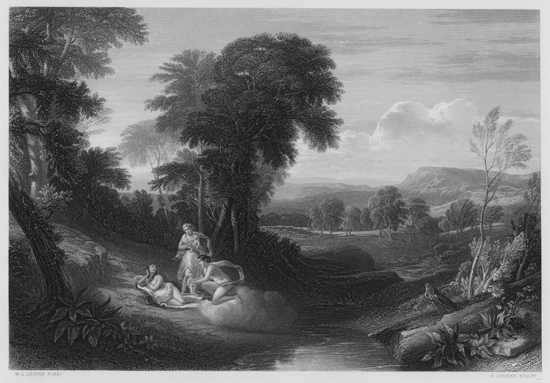 Belphoebes och Amoretts födelse, från bilden i den kungliga samlingen (gravyr) av William Leighton (after) Leitch