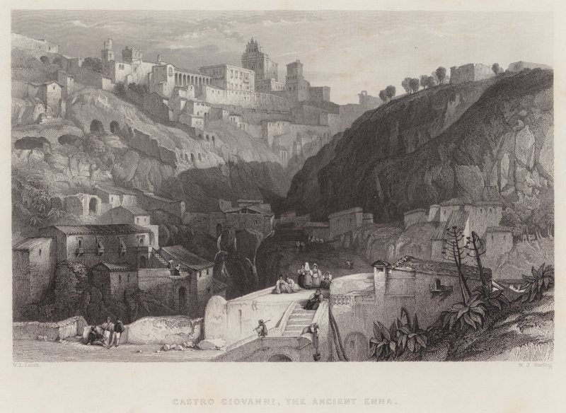 Castro Giovanni, den antika Enna (gravyr) av William Leighton Leitch