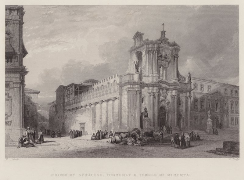 Duomo of Syracuse, tidigare ett Minervas tempel (gravyr) av William Leighton Leitch
