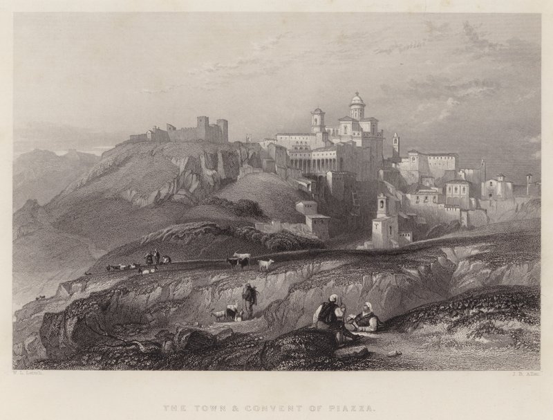Staden och klostret Piazza (gravyr) av William Leighton Leitch