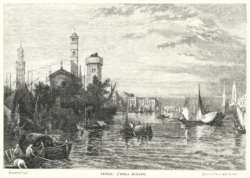 Venedig, Burano Island (gravyr) av William Linton