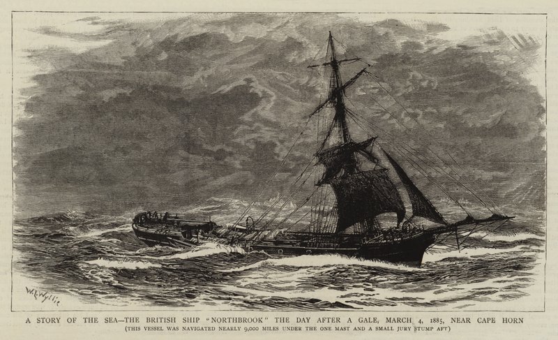 A Story of the Sea, det brittiska skeppet Northbrook dagen efter en kuling, 4 mars 1885, nära Kap Horn av William Lionel Wyllie