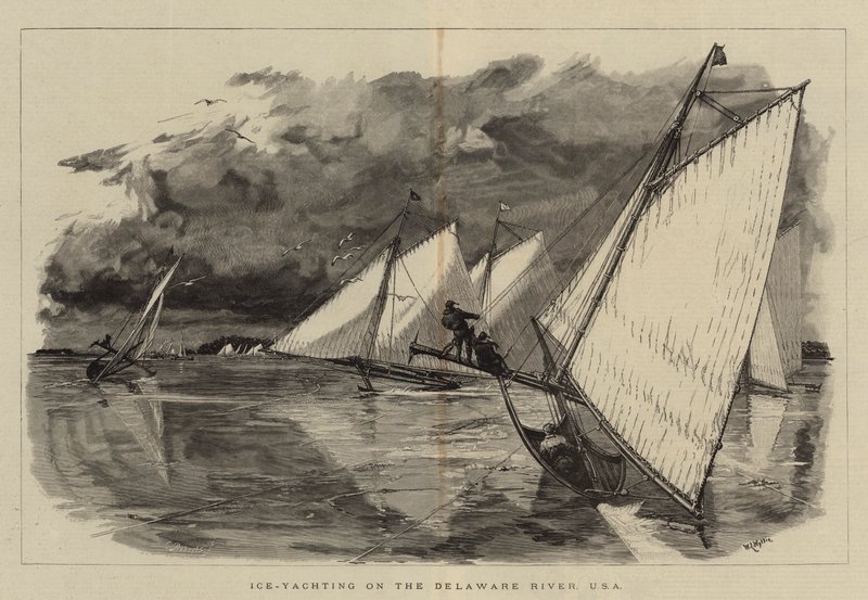 Ice-Yachting på Delawarefloden, USA av William Lionel Wyllie