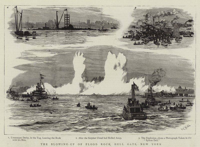 Uppsprängningen av Flood Rock, Hell Gate, New York av William Lionel Wyllie