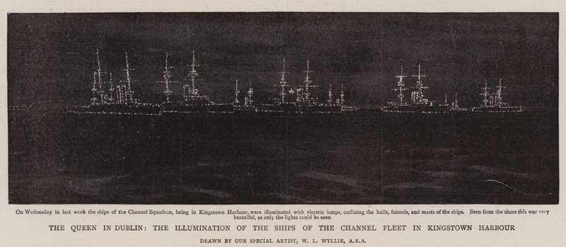 Dronningen i Dublin, Illumination of the Ships of the Channel Fleet i Kingstown Harbour swed av William Lionel Wyllie